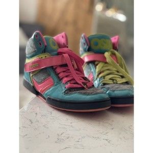 Osiris Bronx Slim High Top Neon Pink Yellow Teal Skate Shoes Women's Girls SZ 9